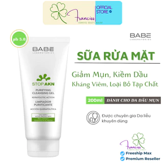 Sữa Rửa Mặt BABE - BABE Stop Akn Purifying Cleansing Gel Giảm Dầu Nhờn, Giảm Mụn Cho Da Dầu Mụn