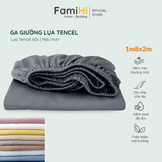 Ga giường Tencel Lyocell 1m8x2m Famihi màu trơn cao cấp, ra bọc đệm modal mềm mát kháng khuẩn, thân thiện làn da.