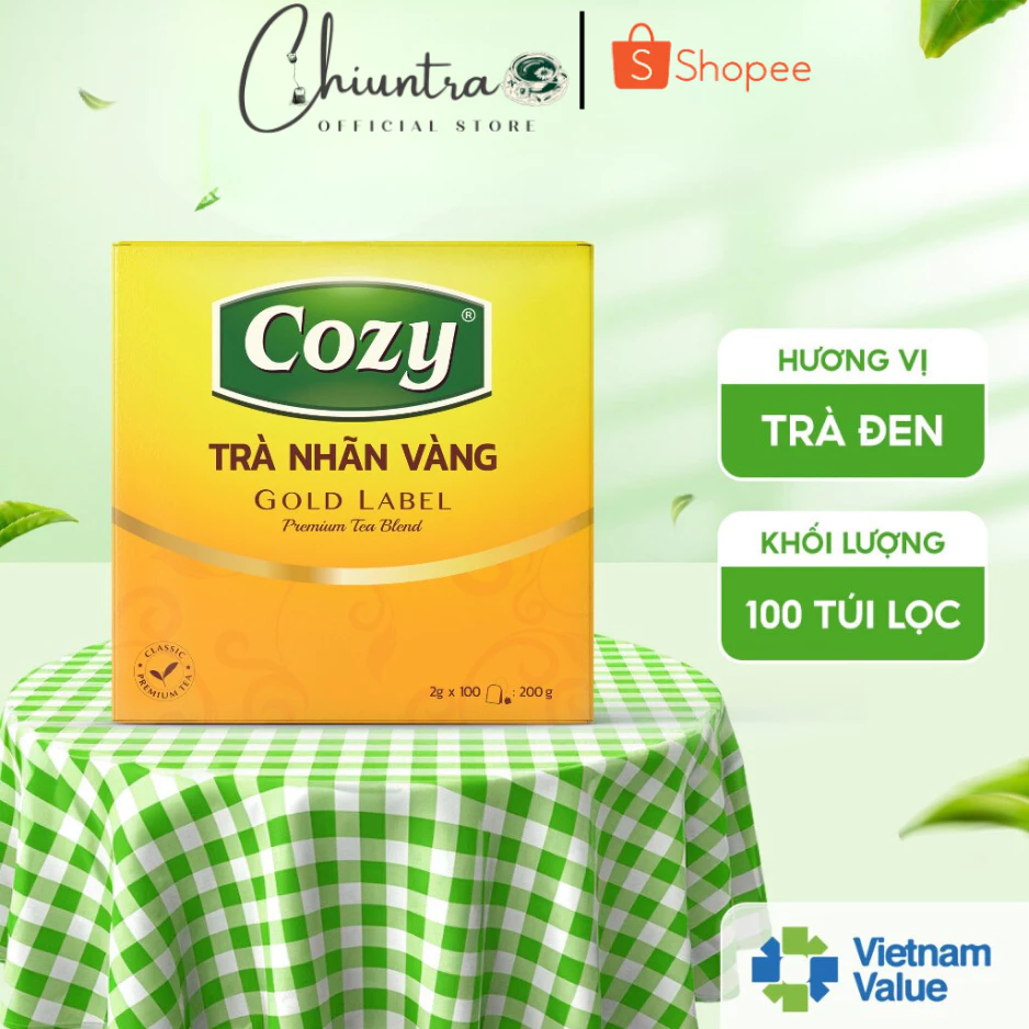 Trà Đen Nhãn Vàng Cozy 100 Túi Lọc Rời