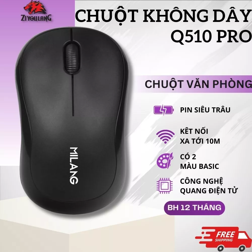 Chuột Không Dây Văn Phòng ZiyouLang Milang Q510 Pin Sạc Kết Nối Xa 10m Công Thái Học Kết Nối Đa Năng