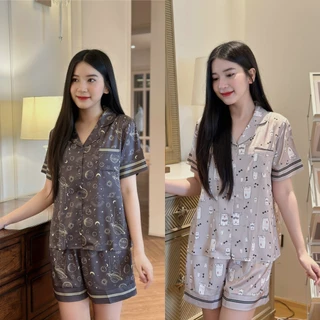 Bộ pijama bộ mặc nhà tay cộc quần cộc lụa tơ luxury Kingofpijamas