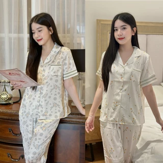 Bộ pijama bộ mặc nhà lụa tơ Hàn Luxury Kingofpijamas tay cộc quần dài