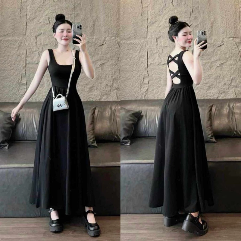 Váy 2Dây Xoè tiểu thư , váy đan dây phối tùng xoè có 2 túi bên xinh xắn thời trang hotgirl cao cấp