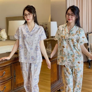 Bộ pijama bộ mặc nhà tay cộc quần dài chất thô lụa cao cấp có big size Kingofpijamas