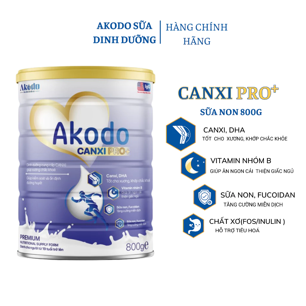 Sữa Bột Dinh Dưỡng Akodo Canxi Pro, Bổ Sung Canxi, Hỗ Trợ Và Bảo Vệ Sụn Khớp Hộp 900g