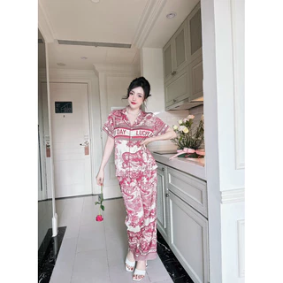 Pijama tay dài quần dài latin lụa cao cấp hàng thiết kế 60kg dưới 60kg