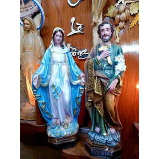 Bộ 2 tượng Đức Mẹ Ban Ơn Thánh Giuse cao 40cm VẼ TAY THỦ CÔNG chất liệu composite quà tặng công giáo
