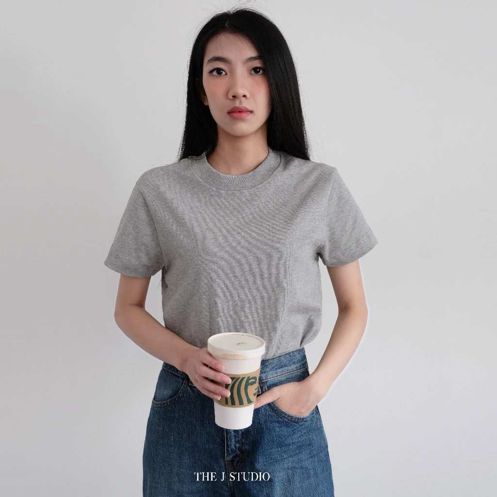 Baby Tee - Áo Thun Trơn Nữ Dáng Vừa Slim Fit Tee Chất Cotton Dày Thấm Hút Mồ Hôi | THE J STUDIO