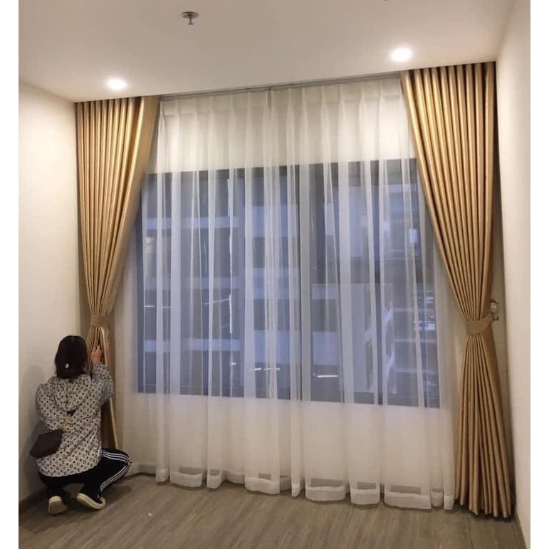 Rèm cửa Minh Tâm trang trí cửa sổ phòng ngủ, phòng khách , chống nắng , rèm dán tường, lỗ khoen- Màu vàng chanh