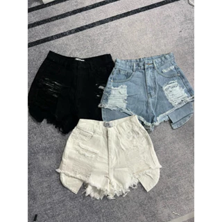 BM10 Quần Short Jean Nữ Cao Cấp , Rách Tua Lòi Túi , Hai Túi Trước Sau , Lưng Cao , Vải Nhập QC Rách Xước Nhẹ