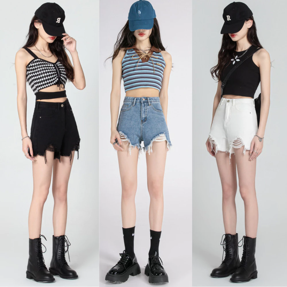 Quần Short Jeans rách nữ Cạp Cao Ống Rộng MIAA chất jean dày dặn Rách Nhẹ, quần đùi bò Chất Vãi Mềm Mại 5 Màu