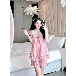 Đồ bộ đùi tiểu thư siêu xinh màu tối, pyjama nữ đùi mặc nhà siêu dễ thương chất liệu lụa mango, đồ ngủ lụa cao cấp