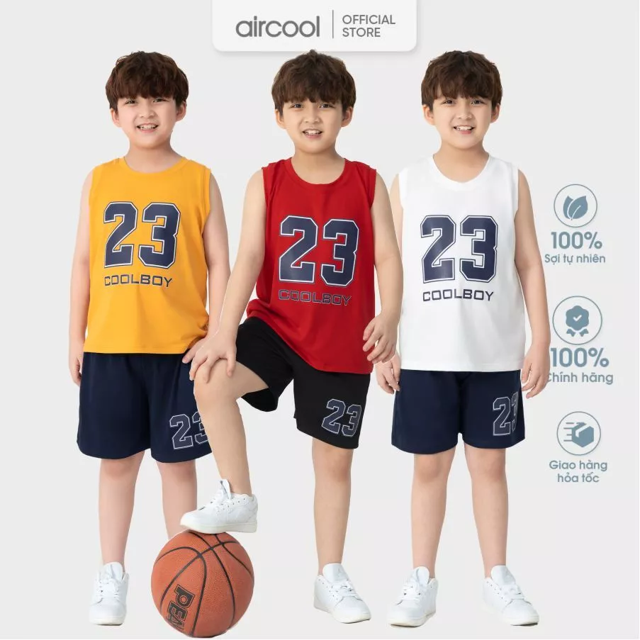 Bộ ba lỗ bé trai AIRCOOL chất liệu cotton cao cấp dáng thể thao mềm mát cho bé 2 đến 16 tuổi