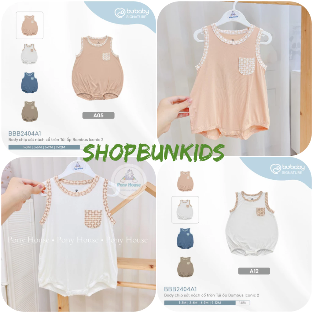 Bộ liền cộc hè Body chip sát nách  Bu baby cổ tròn Túi ốp BU bodysuit  Bambus sơ sinh