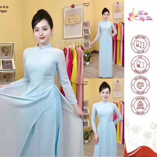 Áo dài 4 Tà Truyền Thống Cổ Bầu 3 Phân Màu Xanh Ngọc Lụa Chiffon Mỏng Bay Tà Thấm Hút Mồ Hôi