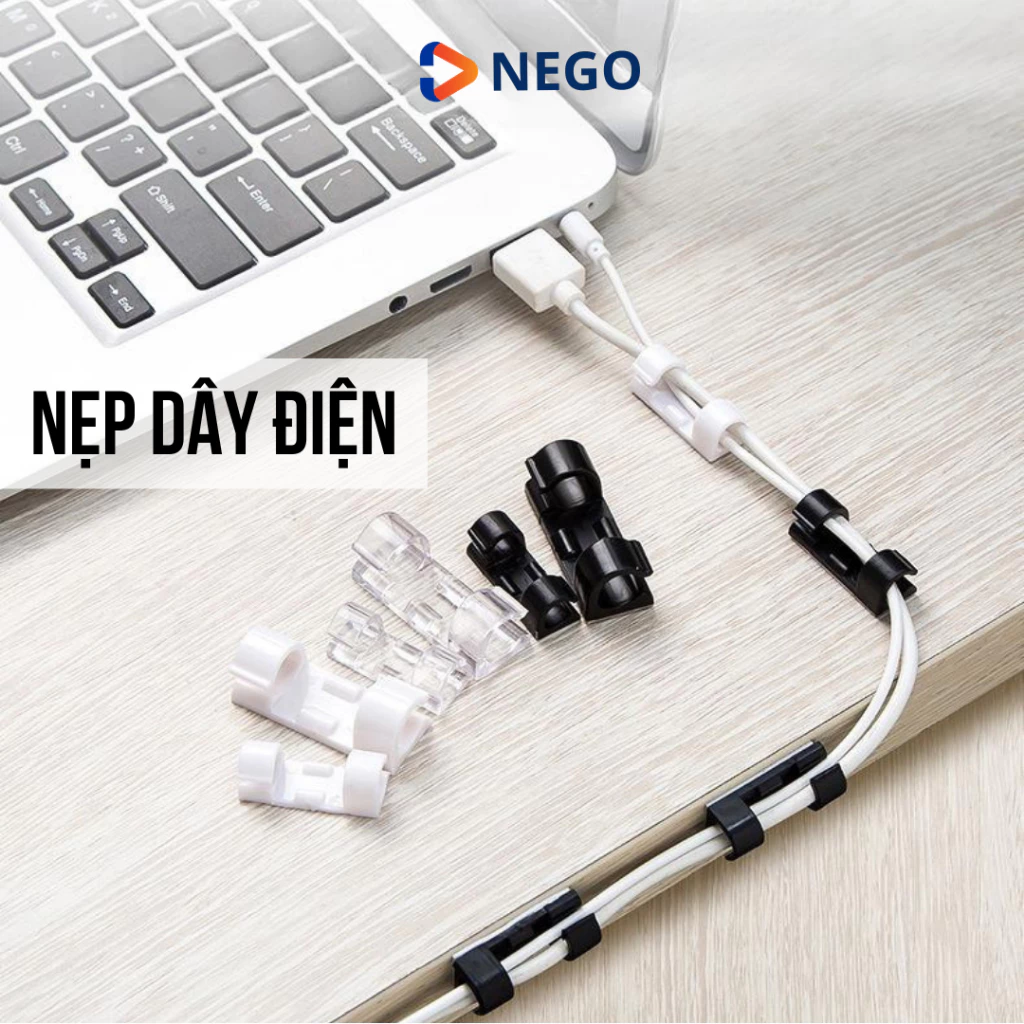 Nẹp dây điện dán tường bộ 16 - 20 chiếc keo 3M siêu dính kẹp cố định dây điện cáp sạc chống rối tiện lợi Nego NDE