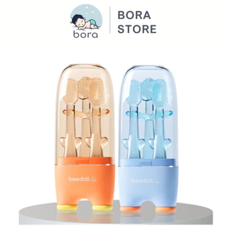 Set 3 rơ lưỡi, tưa lưỡi và bàn chải silicon Bee Doll cho bé từ 0 - 18 tháng, chăm sóc răng miệng bé