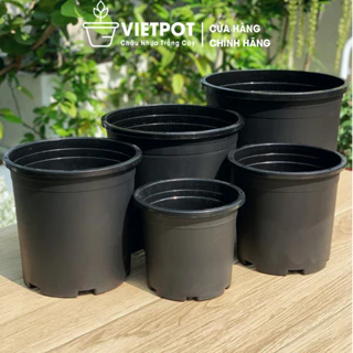 Chậu nhựa trồng cây VIETPOT, mã 32, màu đen trơn, chính hãng, trồng hoa kiểng, hoa hồng, để bàn, ban công, sân vườn.