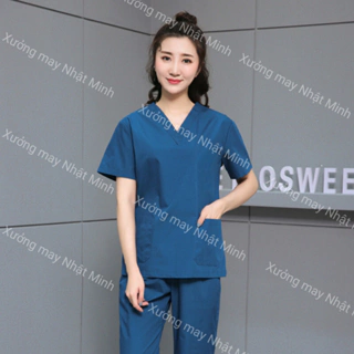 Bộ Scrubs cổ tim màu xanh coban vải lon nhật, đồng phục phòng khám,spa,phòng mổ, quần áo y tế nha khoa điều dưỡng bác sỹ