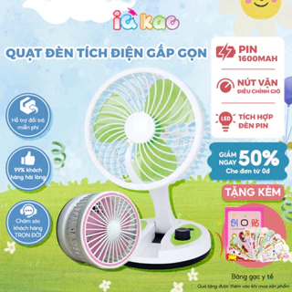 Quạt tích điện mini để bàn tích hợp đèn KC nhỏ gọn tiện lợi 3 chế độ dễ dàng sử dụng IQKAO