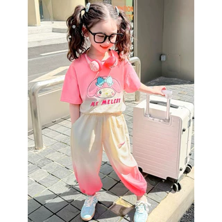 Sét bộ quần dài cho bé gái chất cotton in hình kuromi gồm 2 màu cực dễ thương năng động quần không túi sz 14-44kg(mã D3)