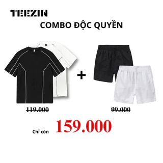 COMBO ĐỘC QUYỀN - Áo thun phối line + quần short kaki cạp chun có túi -TZ38 Menswear