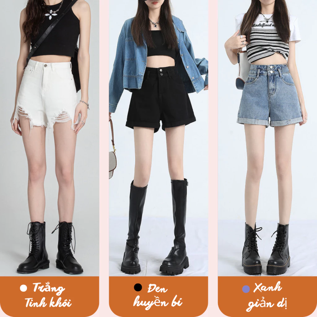 Quần Sooc Bò Jeans Nữ MIAA Thiết Kế Cạp Cao Hai Cúc Đủ 3 Màu Cá Tính chất jean cao cấp năng động mùa hè 2024