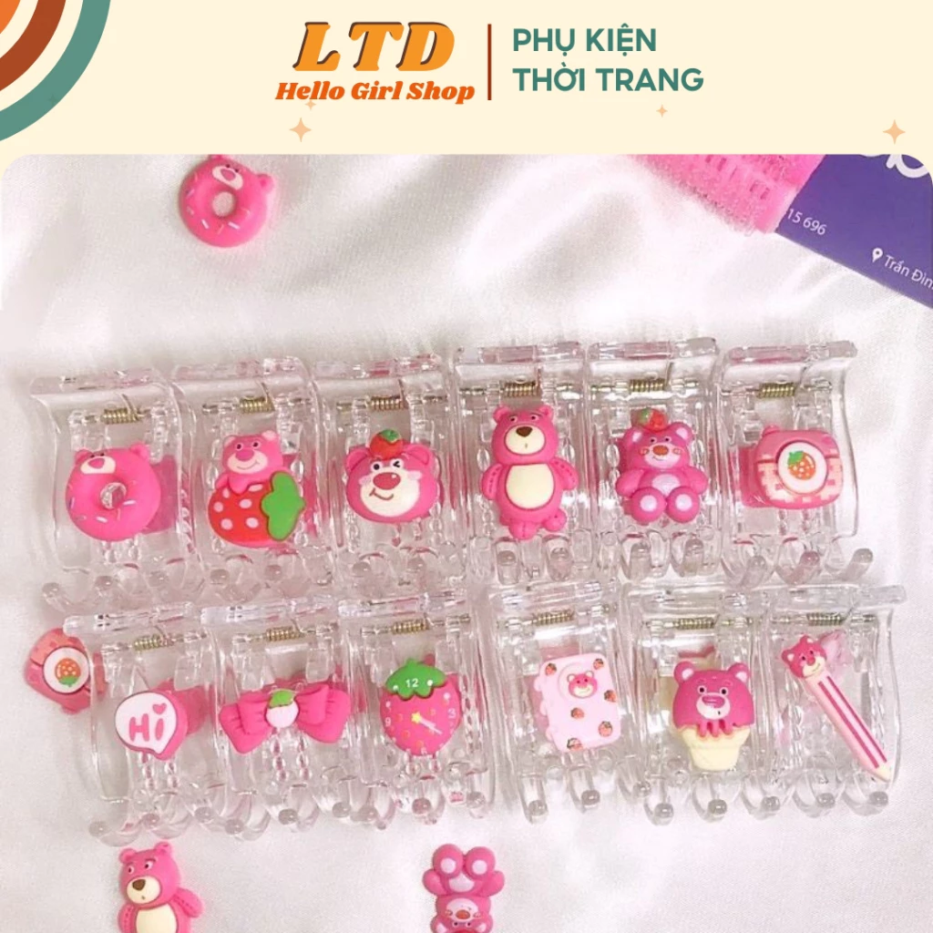 Kẹp tóc càng cua gắn sticker gấu dâu lotso đẹp hottrend có 3 răng 5 răng càng cua xinh xắn - LTD