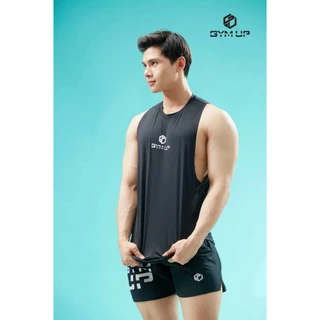 Áo tanktop GYM UP vải polyester co giãn thoáng khí  ba lỗ nam thể hình tập gym logo in nổi cao cấp