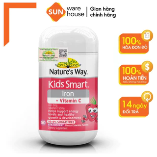 Viên Nhai Vitamin C Và Sắt Nature's Way Kids Smart Tăng Cường Hệ Miễn Dịch, Hỗ Trợ Phát Triển Não Bộ Hộp 50 Viên