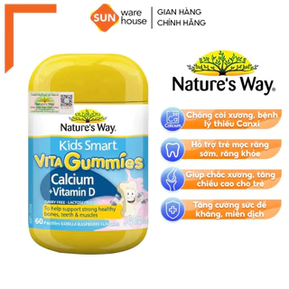 Kẹo Dẻo Canxi Cho Bé Nature’s Way Kids Smart Vita Gummies Calcium + Vitamin D Hộp 60 Viên và 120 Viên