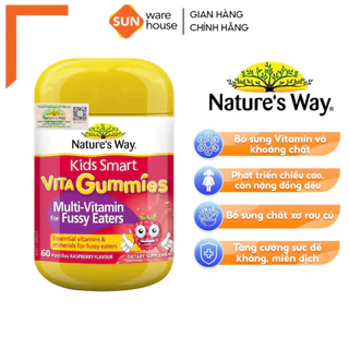 Kẹo Dẻo Cho Bé Nature's Way Kids Smart Vita Gummies Multi Vitamin for Fussy Eaters Kích Thích Ăn Ngon 60 Viên