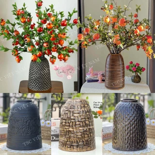 Bình hoa decor gốm sứ Bát Tràng dáng chuông cắm hoa sen, ly, dơn, hoa hồng ngoại cao cấp