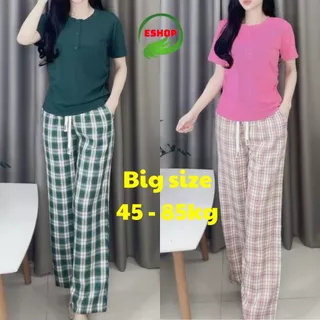 Đồ bộ nữ quần ống suông nữ cạp cao Bigsize Đồ Mặc Nhà Đẹp Dễ Thương DB669 Set Bộ Suông Quần Caro