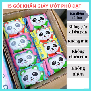 Combo 15 gói khăn giấy ướt phú đạt không mùi không cồn dùng an toàn cho bé