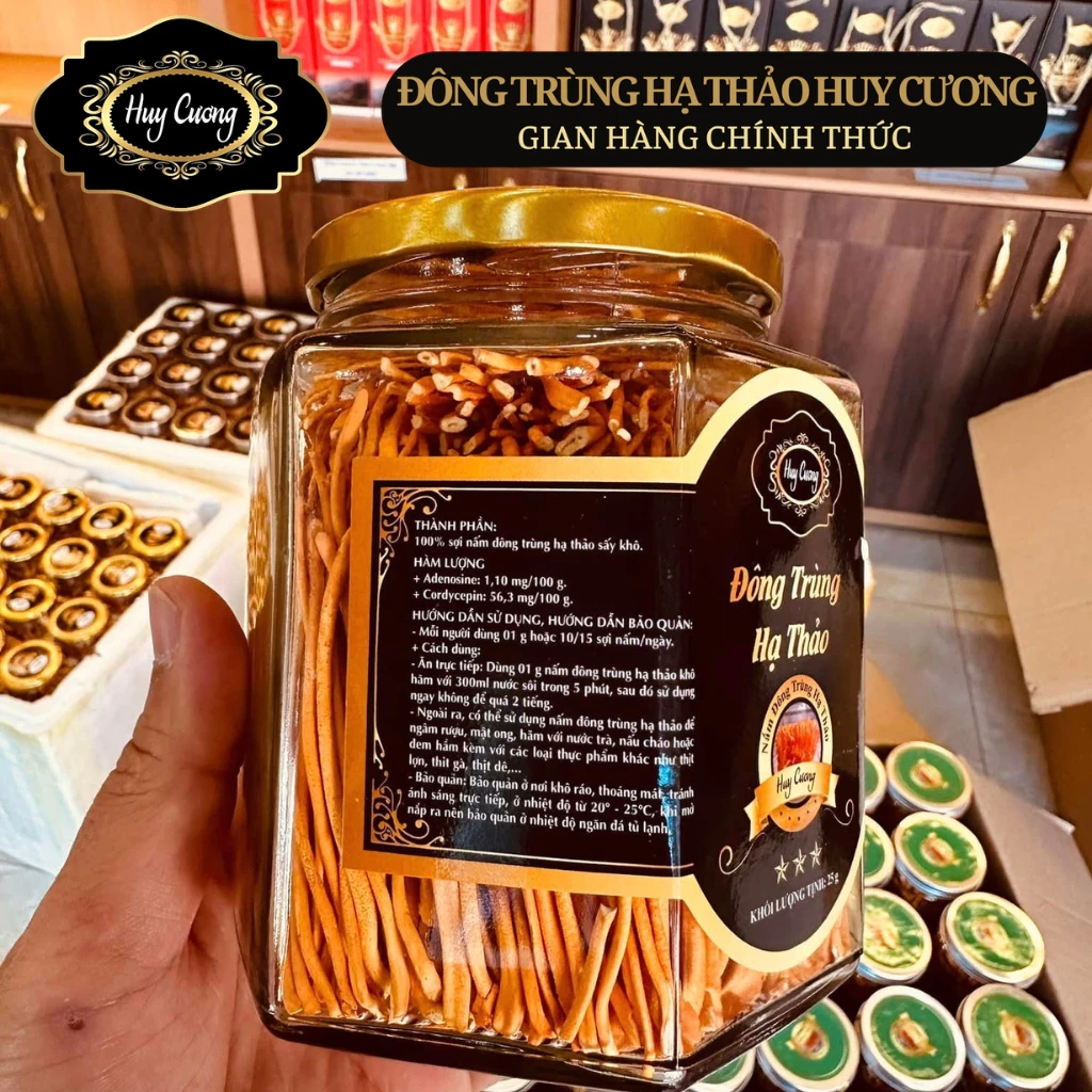 Nấm Đông trùng hạ thảo sấy khô thăng hoa, sợi đẹp loại 1 25g. Đông trùng hạ thảo Huy Cương ngâm rượu, mật ong, pha trà