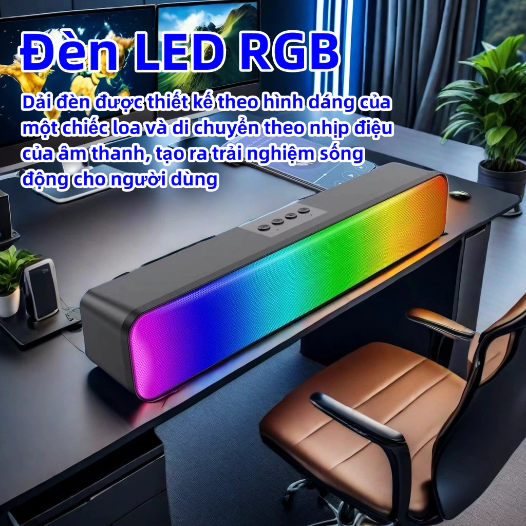 Loa Bluetooth công suất lớn âm thanh vòm 3D có đèn Led RGB 1600mAh theo nhạc Kết nối máy tính/laptop/pc/điện thoại /ipad