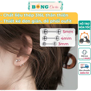 Bông tai hai đầu bi unisex thép y tế 316L không gỉ phong cách Hàn Quốc nhiều kích thước BT220 - khuyên tai BÔNG Cài Tóc