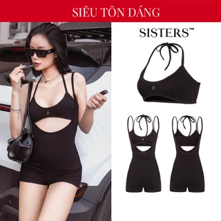 Bodysuit nữ đùi yếm sexy gợi cảm SISTERS kèm áo ôm dáng thun gân co giãn màu đen Chloe Jump SIS-CLUB | SS3-J12