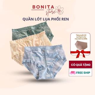 Quần lót nữ lụa phối ren mông, quần chip ren mềm mịn, thoáng khí, thiết kế trẻ trung Bonita QR64