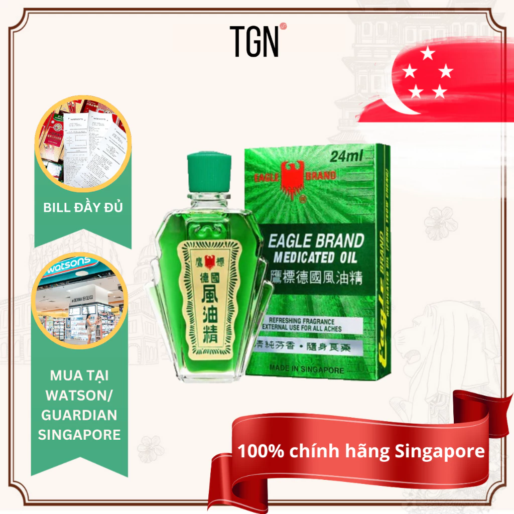 Dầu Gió Con Ó Nước Xanh Eagle Brand 1 nắp Singapore 24ml