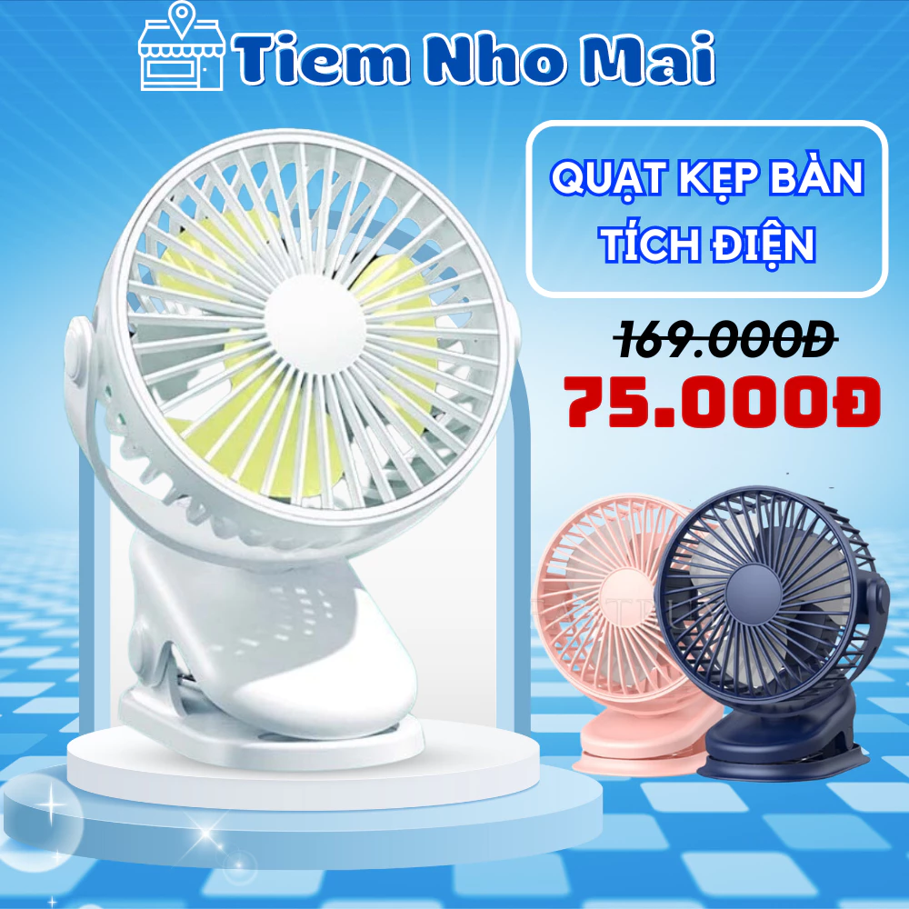 Quạt mini kẹp bàn quạt kẹp xe đẩy cho bé mini dung lượng pin lớn 7500 mAh xoay 360 độ làm mát