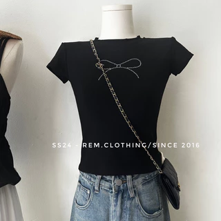 (ẢNH THẬT) Áo thun/Baby tee nơ đen Rem.clothing