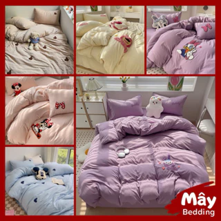 Bộ chăn ga gối Cotton Đũi Gấu Mickey thêu MÂY BEDDING đủ kích thước nệm