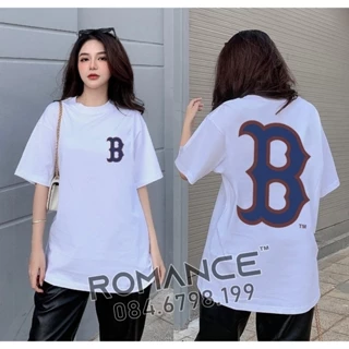 Áo Thun MLB BOSTON Chữ Nâu Unisex ROMANCE Form Rộng Chất Vải Cotton Cao Cấp Co Giãn Thoáng Mát