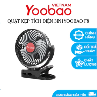 Quạt kẹp tích điện 3in1 YOOBAO F8 dung lượng pin 8000mAh tích hợp đèn led, sạc dự phòng, dùng liên tục 8 - 30 giờ