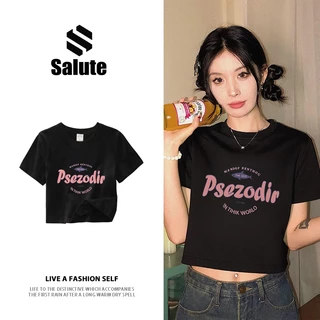 Local brand áo phông nữ Salute mùa hè fashion Baby Tee đen áo thun lửng nữ 100% cotton Y1057