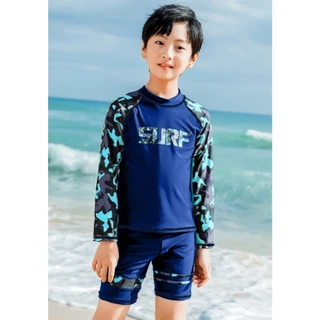 Đồ Bơi Bé Trai Dài Tay Habi Fashion HB2409, Đồ Bơi Cho Bé Họa Tiết SURF Chất Liệu Co Giãn Cho Bé Từ 16-52kg