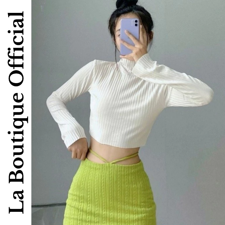 Áo Thun Croptop Cổ Lọ Tay Dài - LA BOUTIQUE