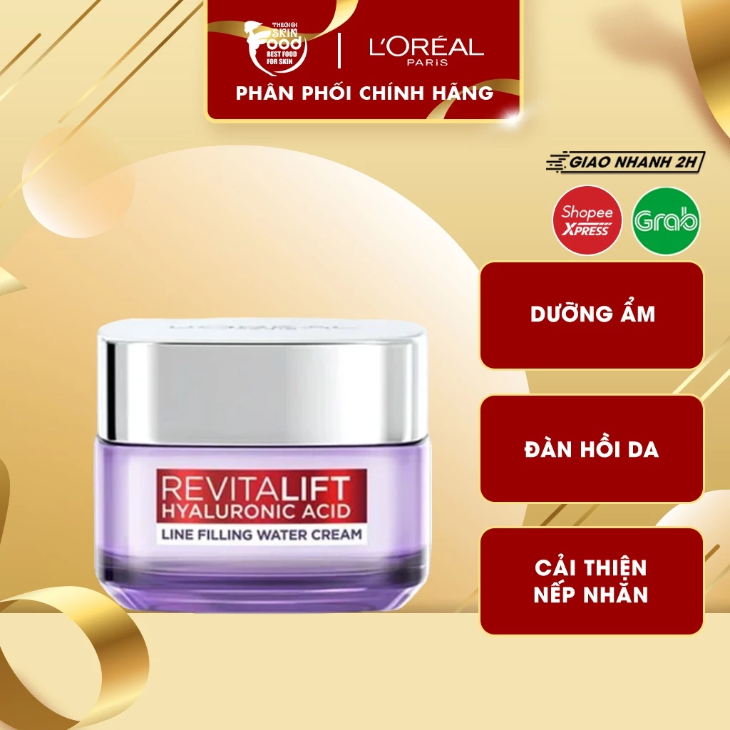 Kem Dưỡng Cấp Ẩm, Cải Thiện Nếp Nhăn L'oreal Revitalift Hyaluronic Acid Line Filling Water Cream 50ml